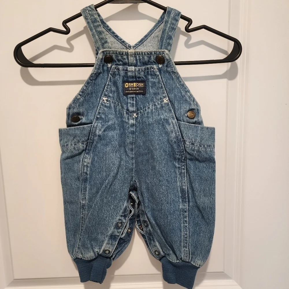 Vintage Genuine OshKosh Vestbak Bubble Overalls Blue Denim Size 6/9M USA Made